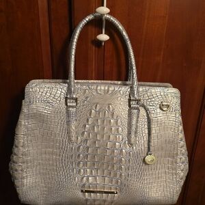 Elegant Silver Crocodile-Embossed Handbag